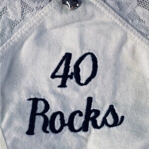 "40 Rocks" Panty White Graphic 40th Birthday Celebration with Black Embroidery